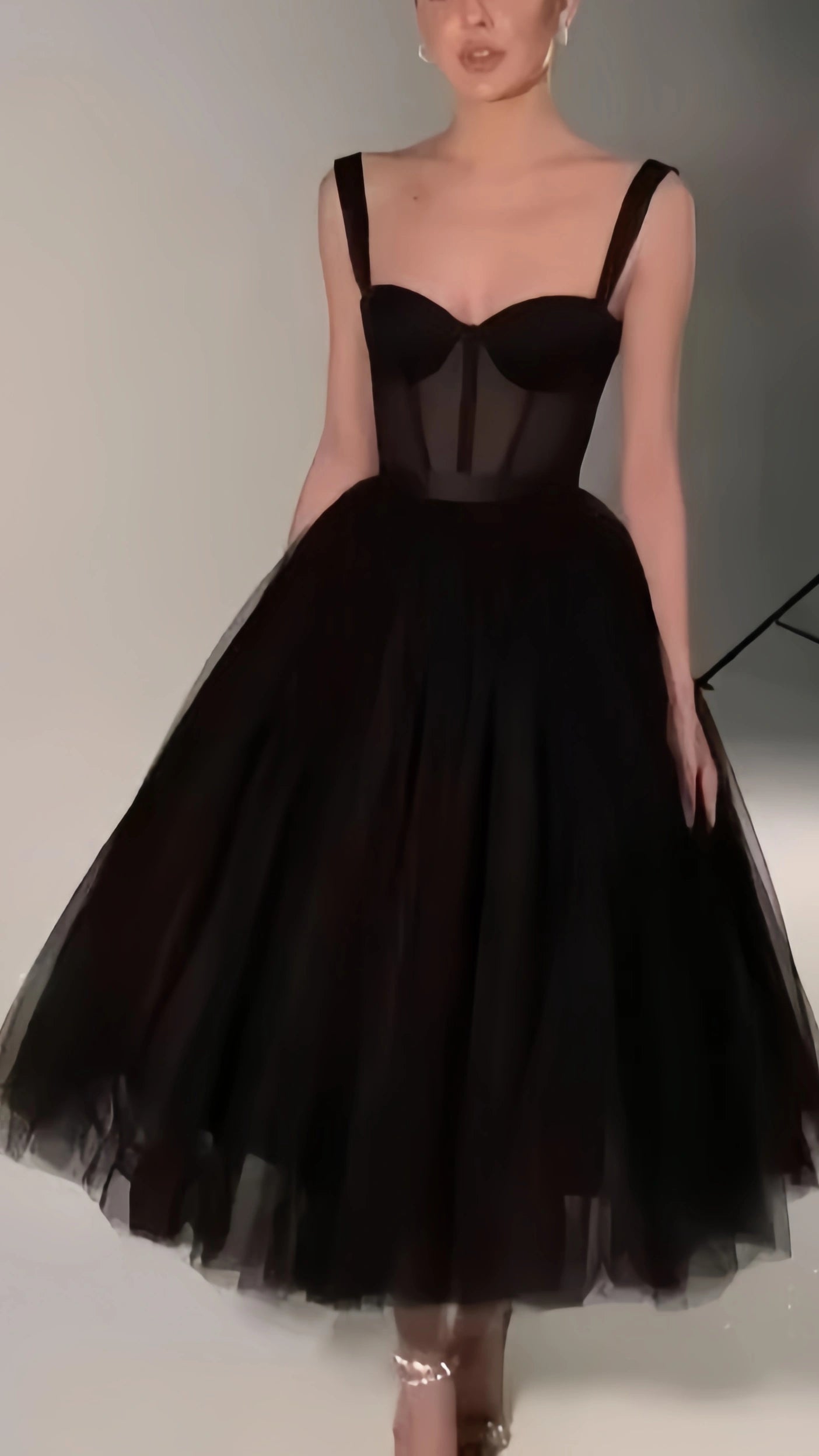 Black Midi Dress, Tulle Prom Dress, Black Formal Dresses, A-line Evening Dresses