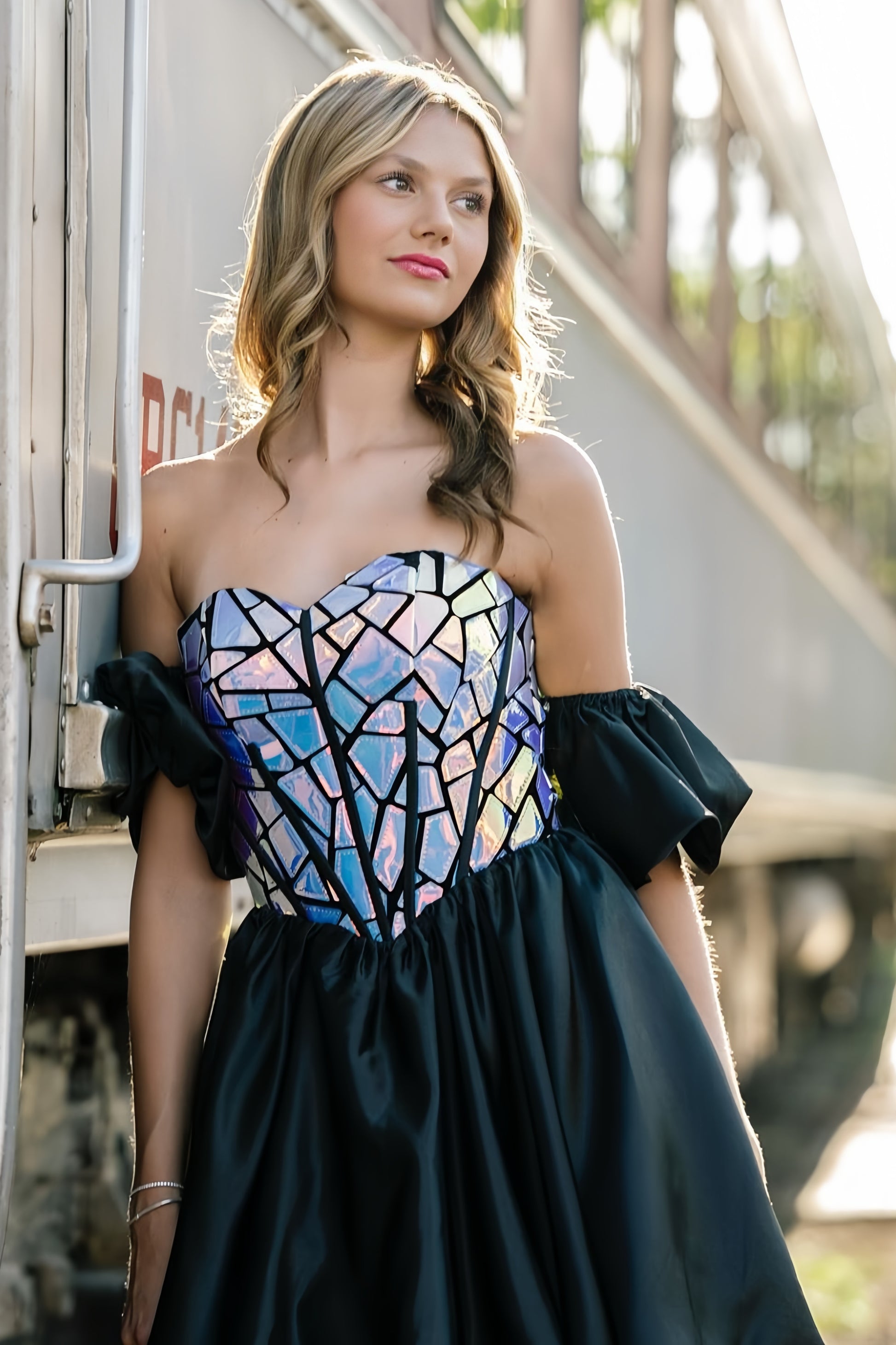 Black Mirror Homecoming Dress Bubble Sleeves Graduation Dress prommirror Black Mirror Homecoming Dress Bubble Sleeves Graduation Dress prommirror