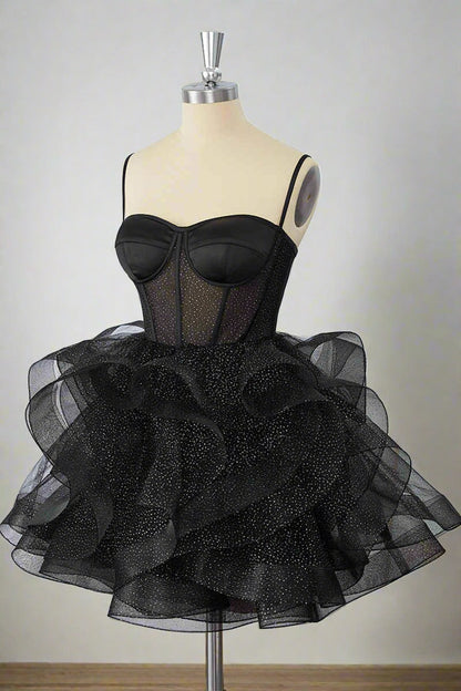 Cute Ball Gown Spaghetti Straps Tulle Short Homecoming Dress Birthday Dresses