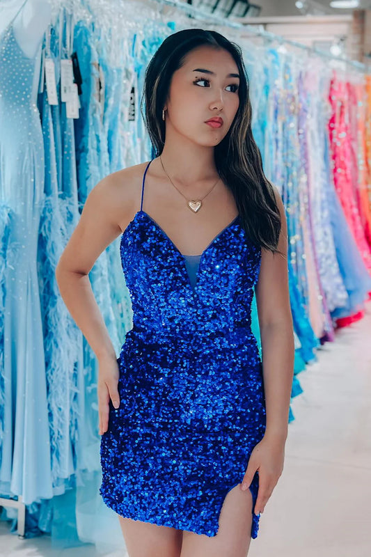 Blue Homecoming Dresses, Sequin Mini Formal Dress