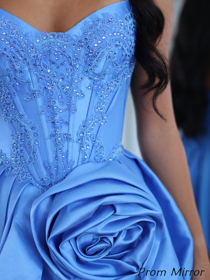 Blue Strapless Appliques Floral Homecoming Dresses Mini Party Dress