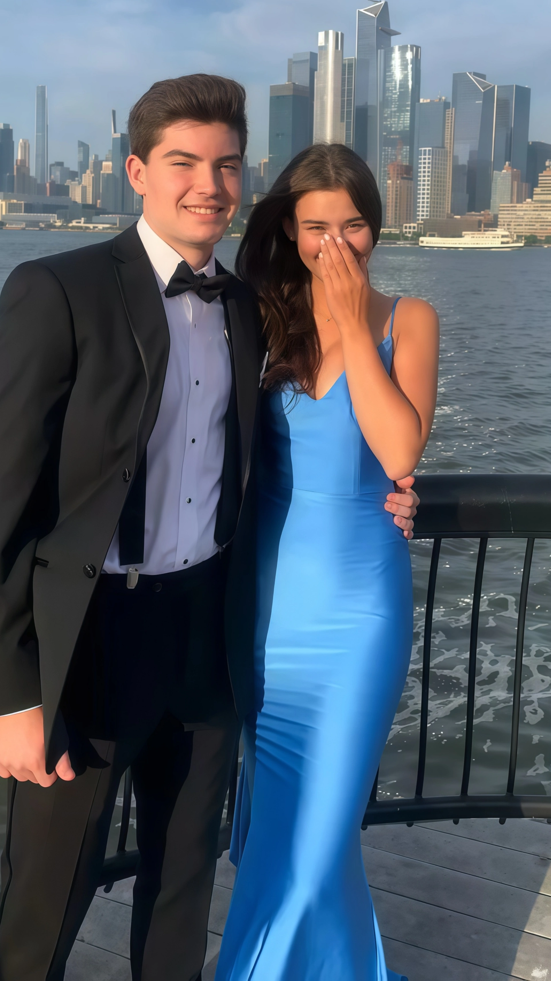 Blue mermaid formal dress - full length view of open back prom gown