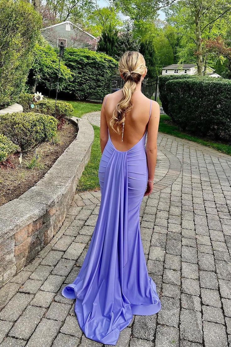 Blue open back evening dress - mermaid prom gown detail shot
