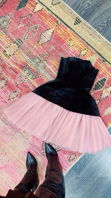 Cute A-Line Strapless Short Pink Velvet Homecoming Dress Birthday Outfit