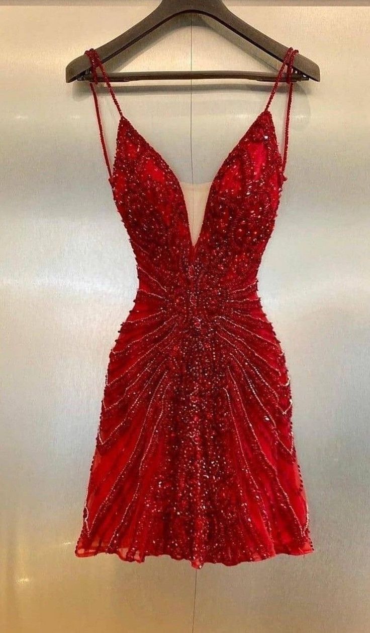 Luxury Red Beaded Homecoming Dresses Bodycon Mini Party Dress