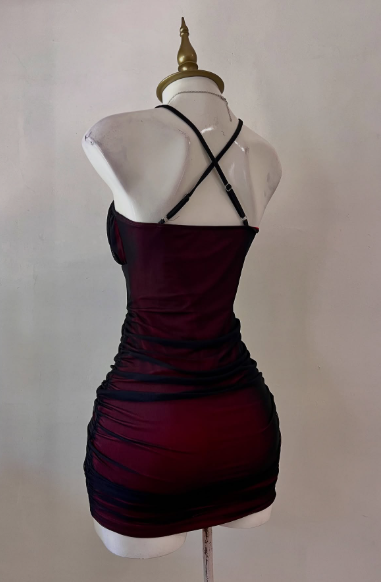 Simple Sheath Halter Black Burgundy Homecoming Dresses Short Cocktail Dress With Ruffles