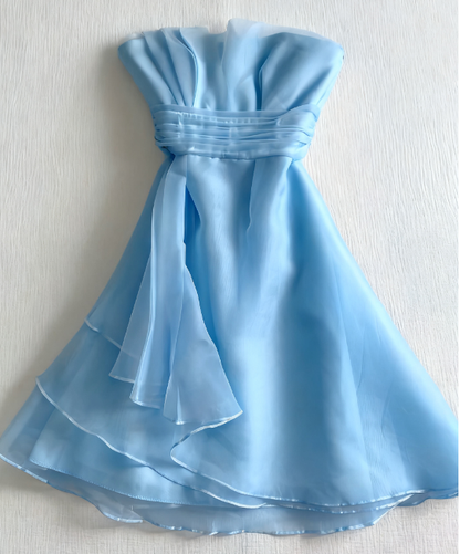 Cute A Line Strapless Satin Chiffon Short Homecoming Dress 18th Birthday Outfits