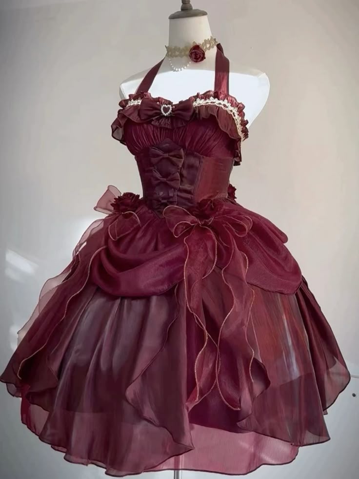 Retro Ball Gown Halter Burgundy Chiffon With Bow Mini Short Homecoming Dress 19th Birthday Outfits