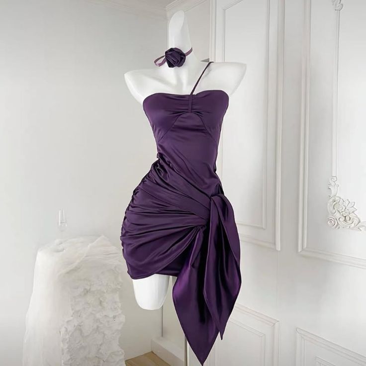 Dark Purple Mermaid One Shoulder Satin Pleated Short Homecoming Dress 19th Birthday Outfits