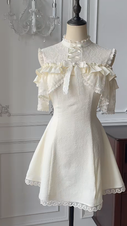 Ivory A Line Satin Lace Short Homecoming Dress 17th Birthday Outfits