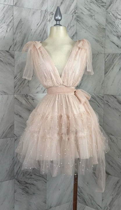 Sweet A Line V Neck Tulle Beads Short Homecoming Dress 16th Birthday Outfits