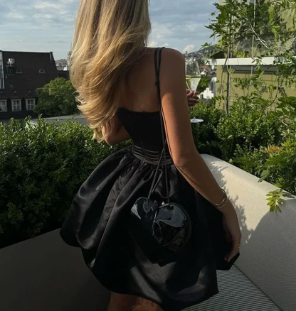 Princess 19th Ball Gown Strapless Black Satin Short Homecoming Dress Birthday Outfits