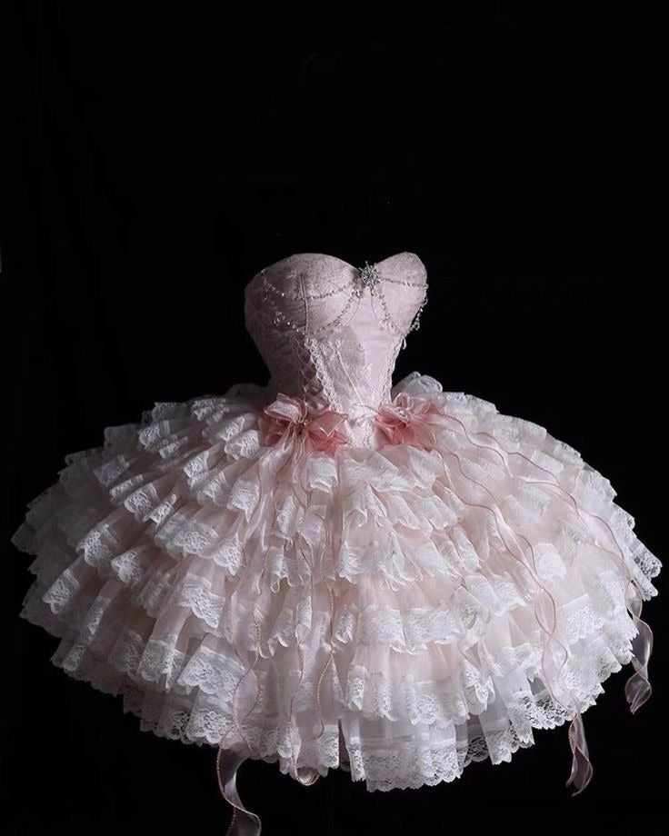 Princess Pink Ball Gown Sweetheart Lace Short Homecoming Dress 16th Birthday Outfits