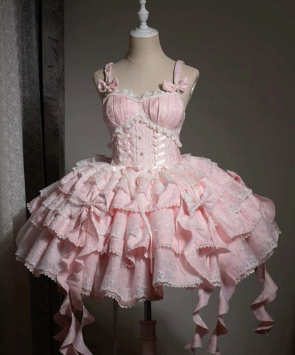 Cute Pink Ball Gown Spaghetti Straps Satin Ruffle Lace Short Homecoming Dress 17th Birthday Outfits