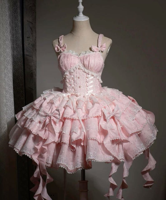 Cute Pink Ball Gown Spaghetti Straps Satin Ruffle Lace Short Homecoming Dress 17th Birthday Outfits