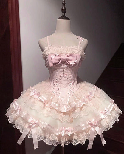 Pretty Pink Ball Gown Spaghetti Straps Tulle Lace With Bow Short Homecoming Dress 17th Birthday Outfits