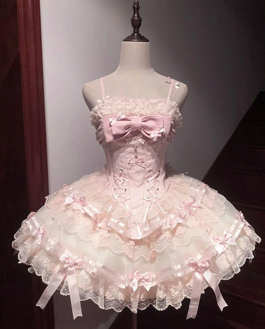 Pretty Pink Ball Gown Spaghetti Straps Tulle Lace With Bow Short Homecoming Dress 17th Birthday Outfits
