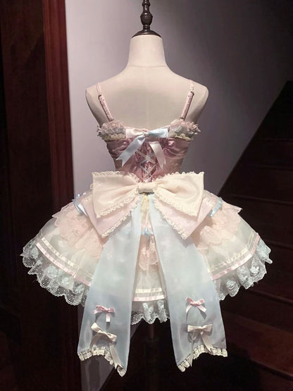 Unique Ball Gown Spaghetti Straps Tulle Lace With Bow Short Homecoming Dress 17th Birthday Outfits