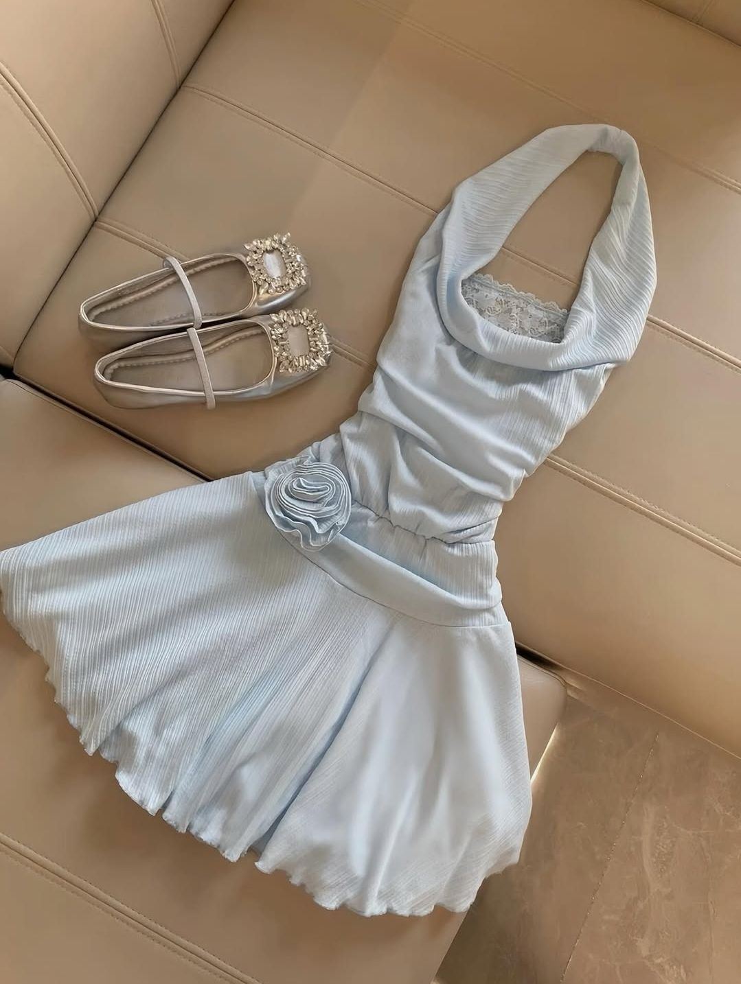 Classy A Line Halter Satin Lace Short Homecoming Dress 19th Birthday Outfits