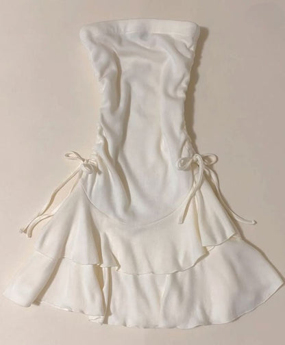 Elegant A Line Strapless Satin Layer Short Homecoming Dress 20th Birthday Outfits