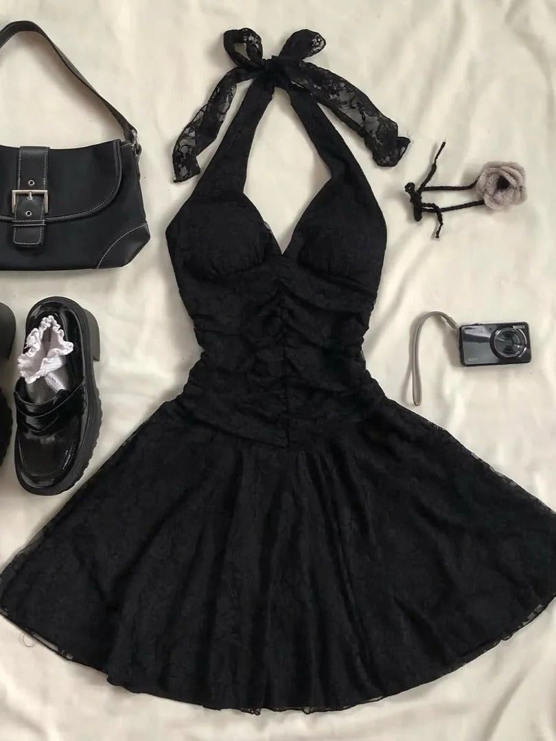 Sexy A Line Halter Black Lace Short Homecoming Dress 20th Birthday Outfits