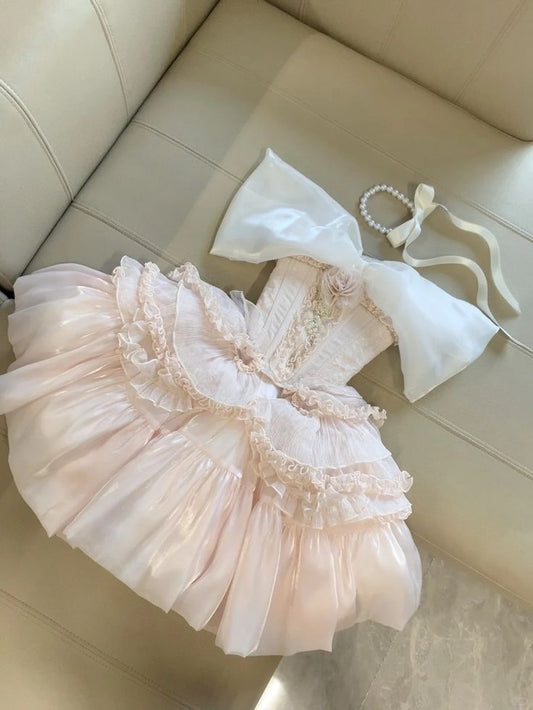 Sweet 16th Pink Ball Gown Off The Shoulder Satin Chiffon Short Homecoming Dress Birthday Outfits