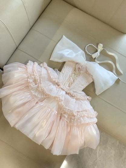 Sweet 16th Pink Ball Gown Off The Shoulder Satin Chiffon Short Homecoming Dress Birthday Outfits