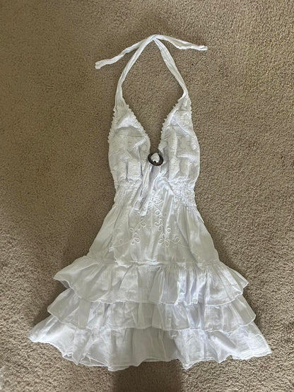 Retro A Line Halter Satin Layer Short Homecoming Dress 19th Birthday Outfits