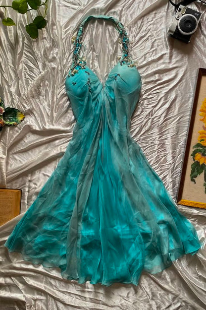 Chic A Line Halter Chiffon Short Homecoming Dress 19th Birthday Outfits