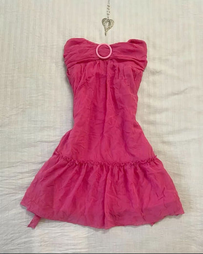 Simple Hot Pink A Line Strapless Satin Short Homecoming Dress 20th Birthday Outfits