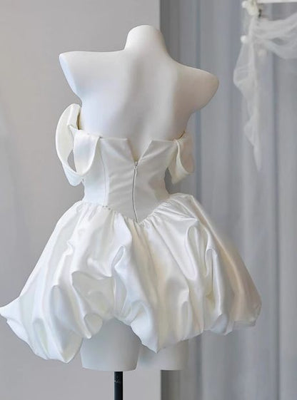 Princess A Line Off The Shoulder Satin Beaded Short Homecoming Dress 16th Birthday Outfits