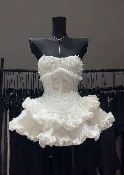 Cute A Line Strapless Tiered Satin Short Homecoming Dress 18th Birthday Outfits