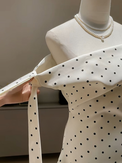 Chic A Line Off The Shoulder Polka Dots Satin Short Homecoming Dress 19th Birthday Outfits