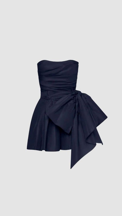 Chic A line Satin Strapless Short Navy Blue Homecoming Dress 20th Birthday Outfits