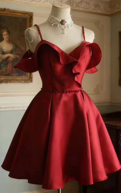 Pretty Burgundy A Line Spaghetti Straps Satin Short Homecoming Dress 19th Birthday Outfits