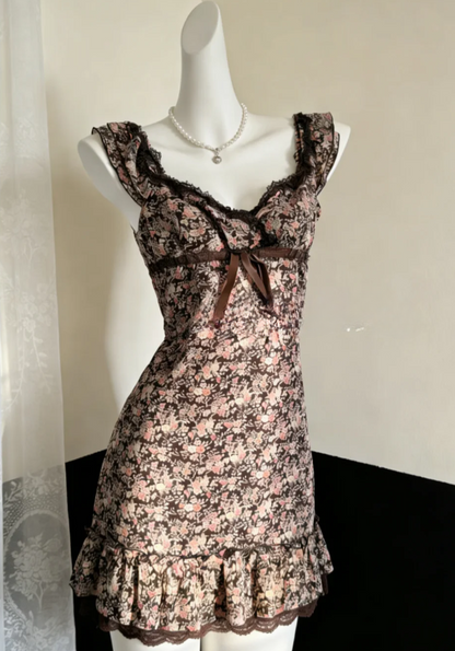 Chic A Line Printed Floral Satin Short Homecoming Dress 18th Birthday Outfits
