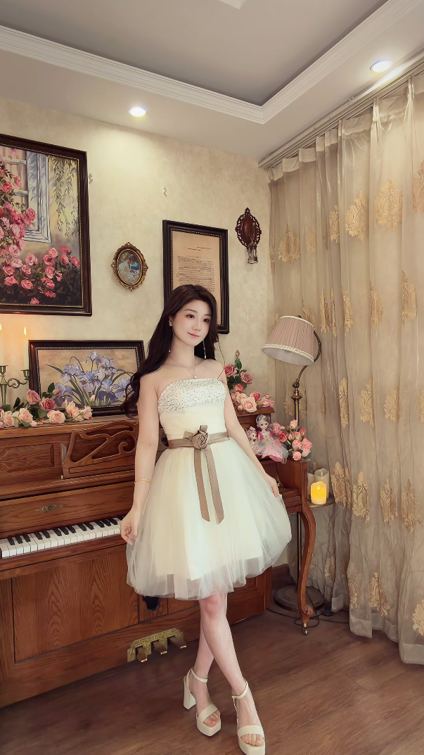 Charming Strapless A-Line Ivory Mini Homecoming Dress Sequins Tulle Short Birthday Dress