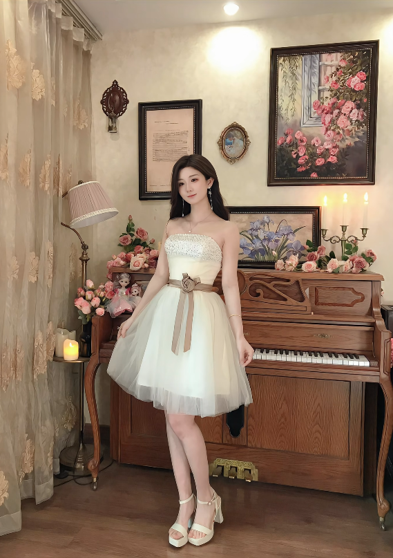 Charming Strapless A-Line Ivory Mini Homecoming Dress Sequins Tulle Short Birthday Dress
