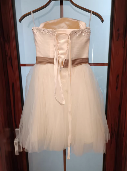 Charming Strapless A-Line Ivory Mini Homecoming Dress Sequins Tulle Short Birthday Dress