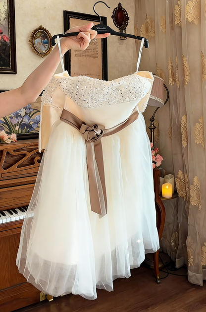 Charming Strapless A-Line Ivory Mini Homecoming Dress Sequins Tulle Short Birthday Dress
