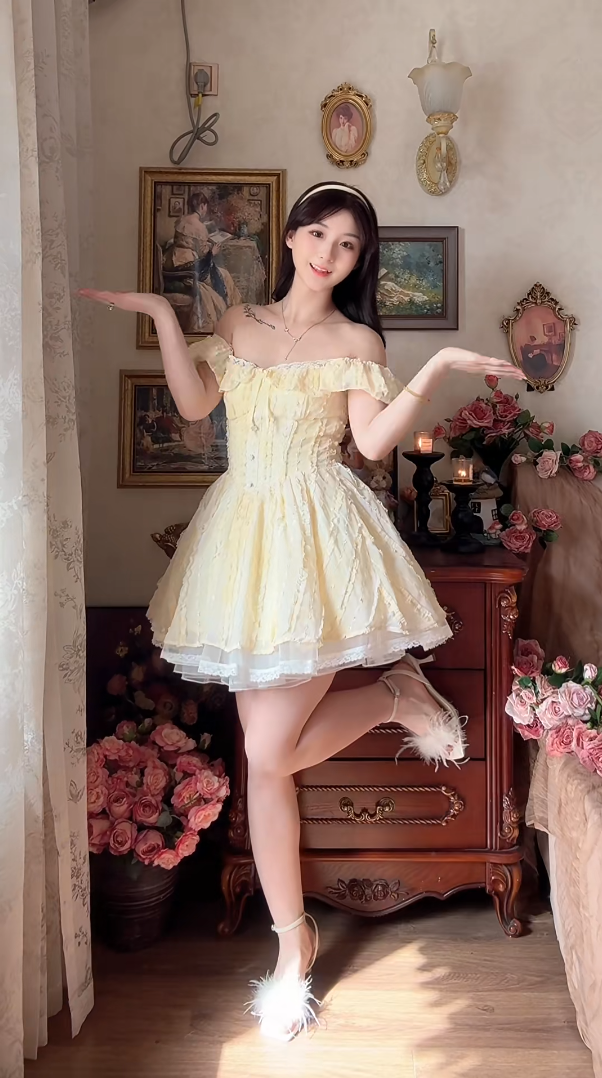 Adorable Yellow Homecoming Dress Off-the-Shoulder A-Line Birthday Dress