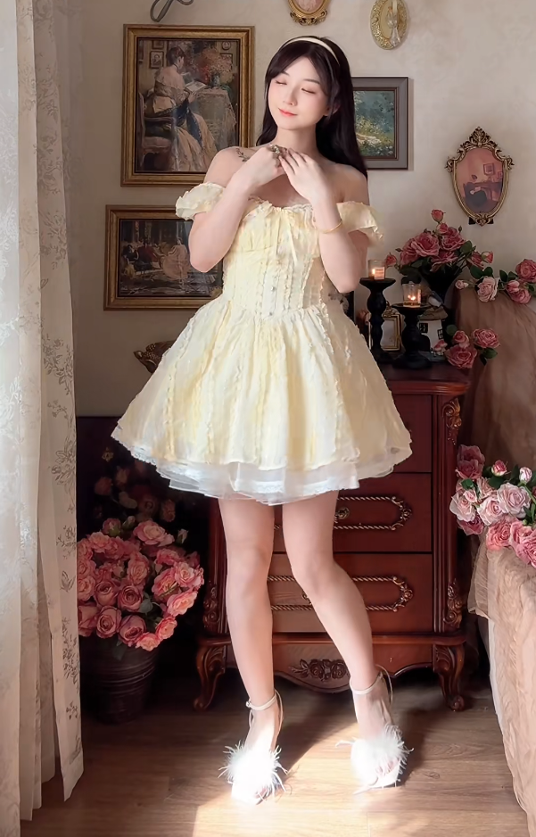 Adorable Yellow Homecoming Dress Off-the-Shoulder A-Line Birthday Dress