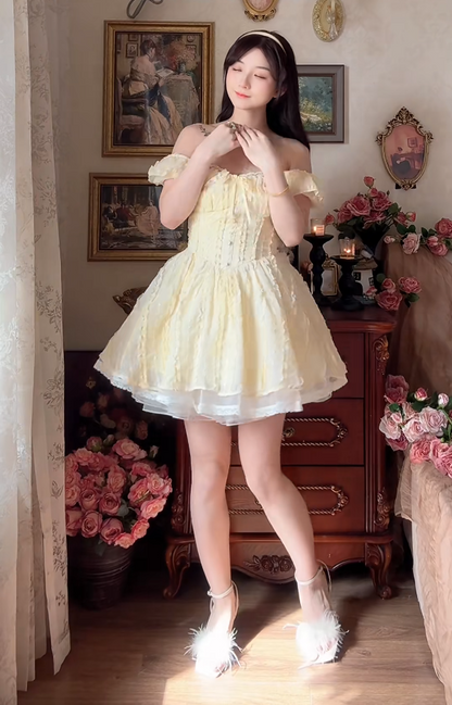 Adorable Yellow Homecoming Dress Off-the-Shoulder A-Line Birthday Dress