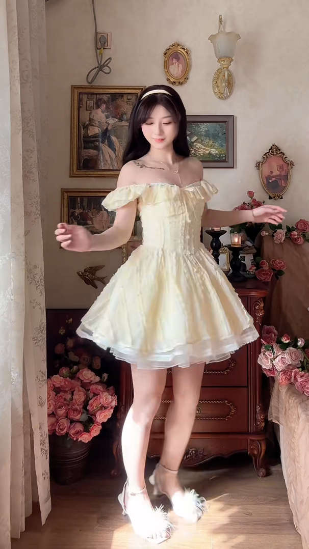 Adorable Yellow Homecoming Dress Off-the-Shoulder A-Line Birthday Dress