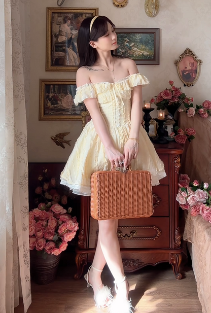 Adorable Yellow Homecoming Dress Off-the-Shoulder A-Line Birthday Dress
