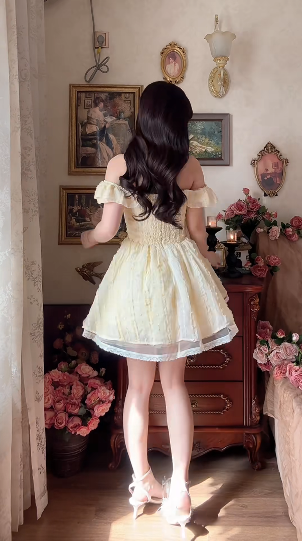 Adorable Yellow Homecoming Dress Off-the-Shoulder A-Line Birthday Dress