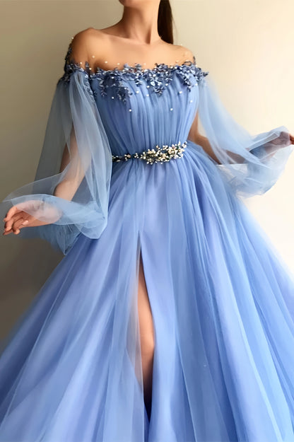 Charming A-Line Tulle Long Prom Dress Evening Formal Gown