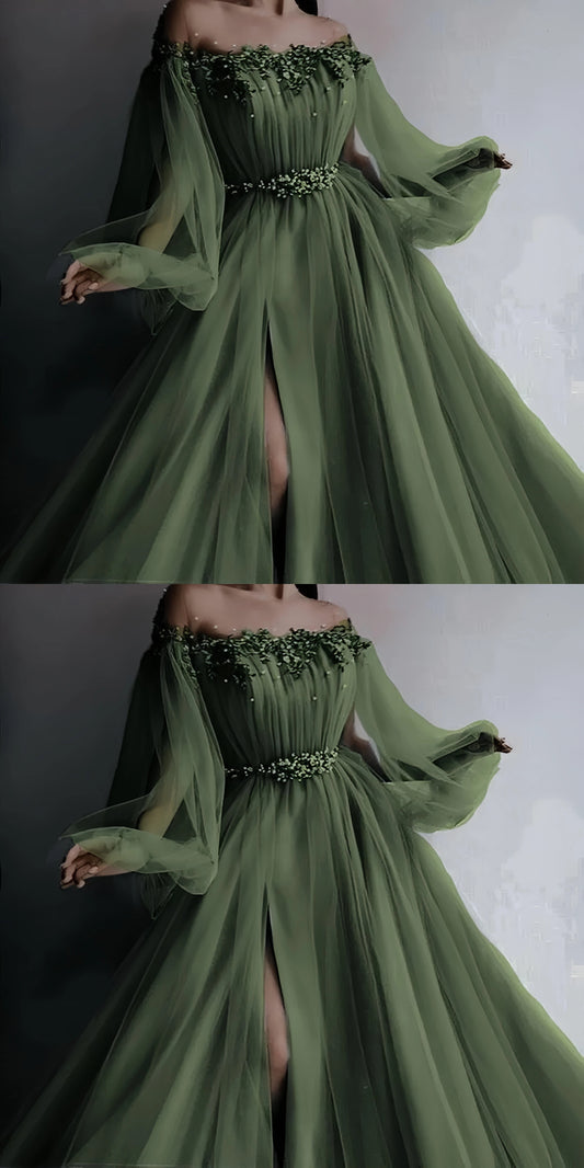 Charming A-Line Tulle Long Prom Dress Evening Formal Gown