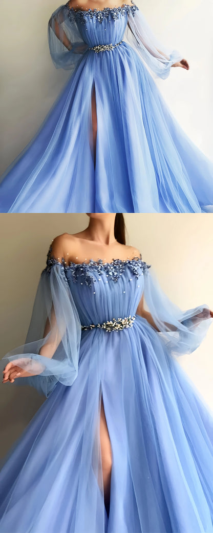 Charming A-Line Tulle Long Prom Dress Evening Formal Gown