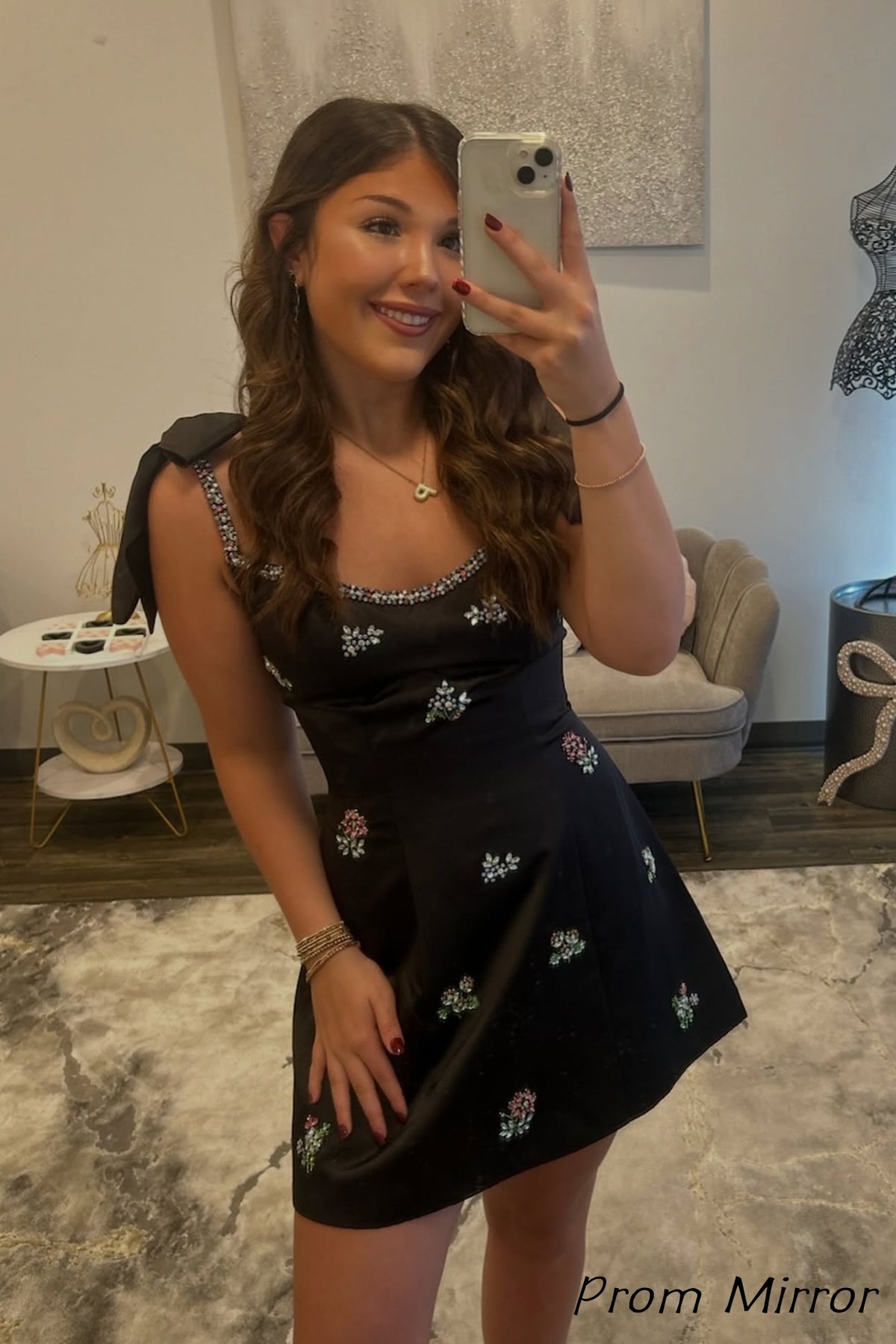 Charming Black/White Beaded Mini Homecoming Dresses